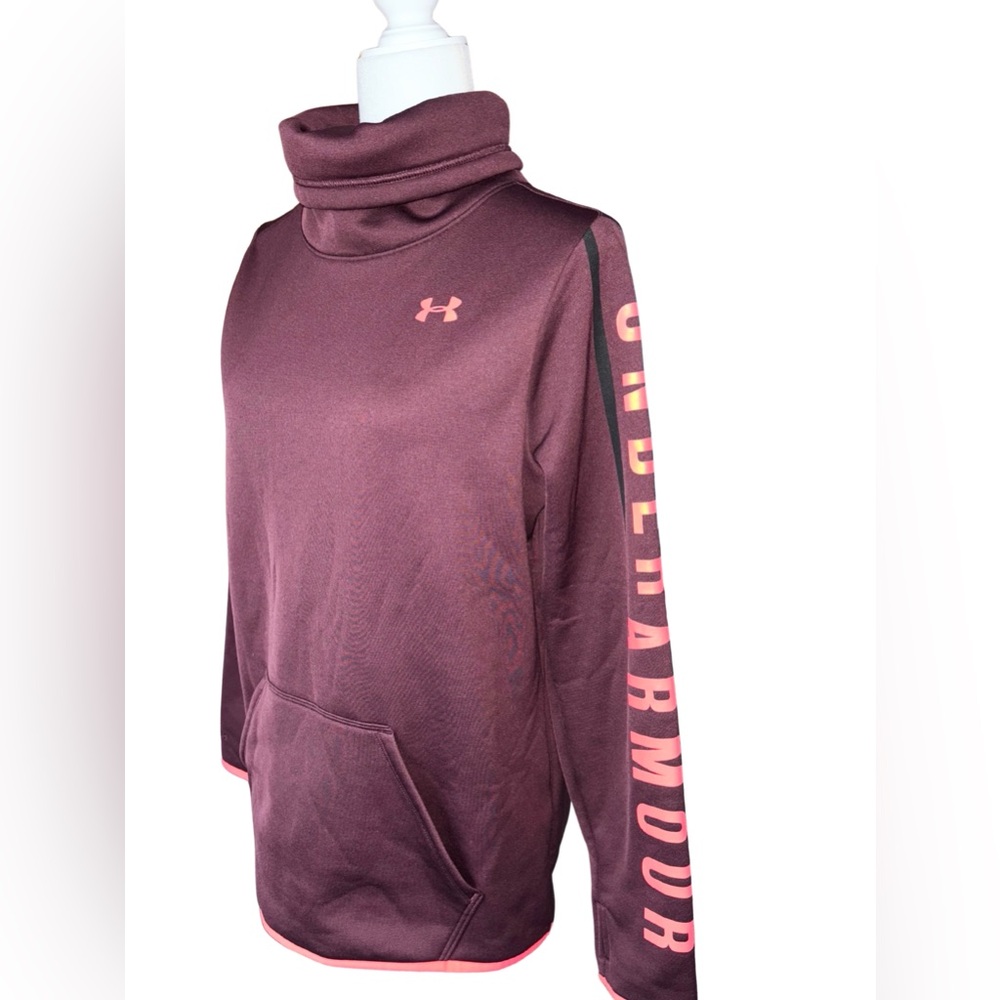 Under Armour Women’s ColdGear Cowl Neck Maroon Pullover Pink Accent Logo Size M - Picture 2 of 6